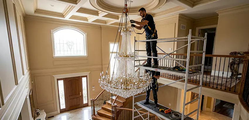 Two-Story Foyer Chandelier Installation in Rogers